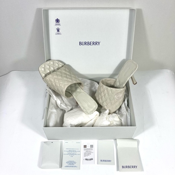 Burberry Leather Quilted Heeled Slide Sandals Plaster 39 9 NEW - Picture 9 of 17